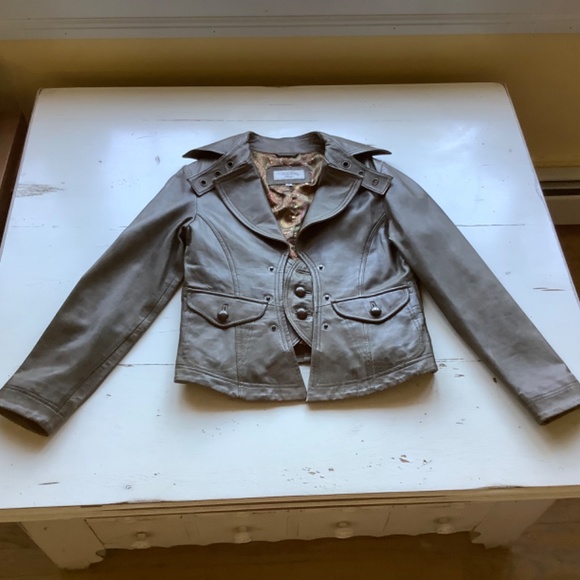 TASHA POLIZZI tan distressed leather moto style jacket Small - Picture 4 of 12